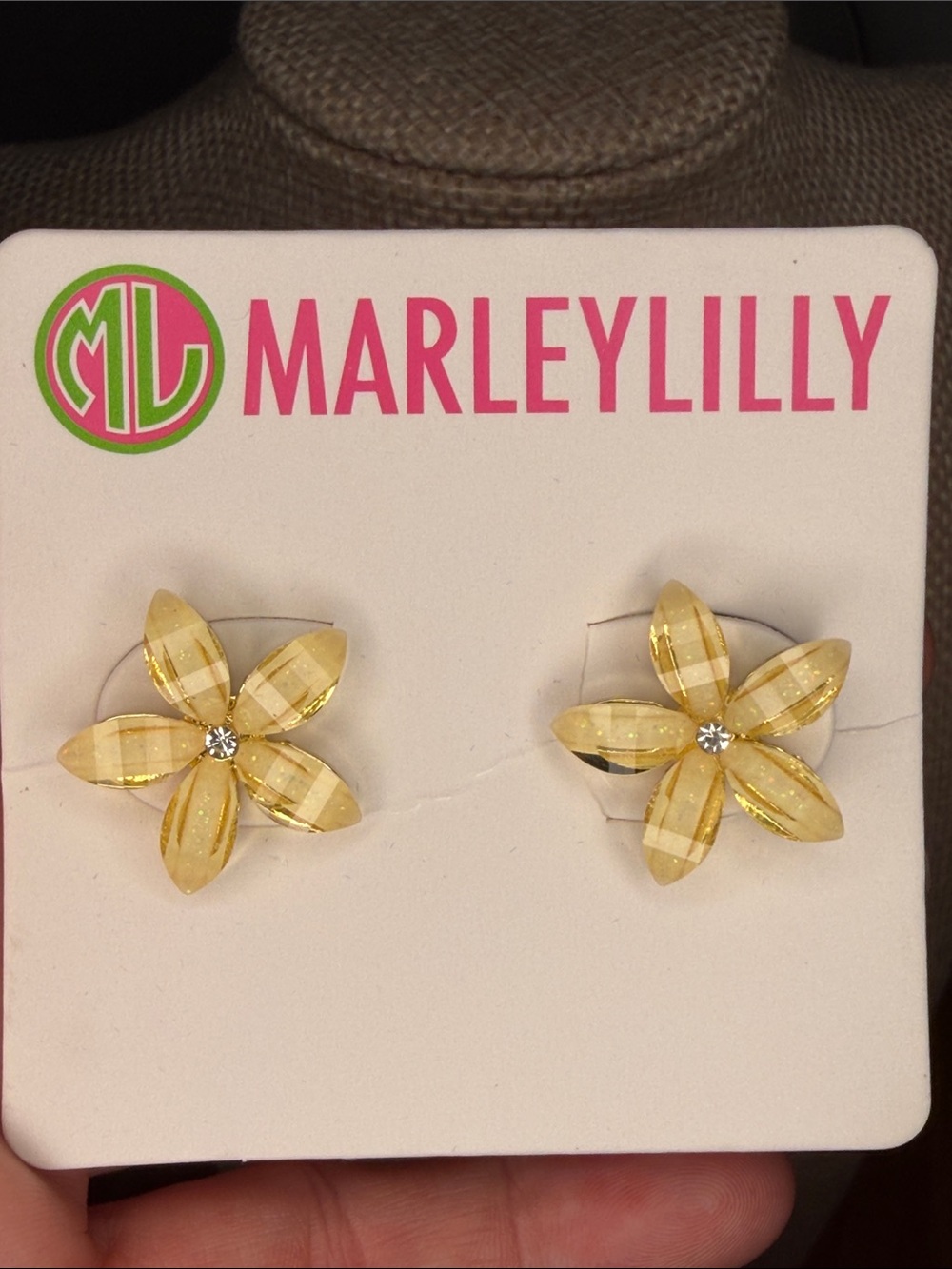MarleyLilly Yellow Flower Crystal Stud Earrings
